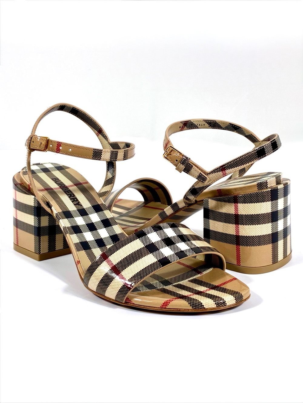 Burberry Cornwall Vintage Check Ankle Strap Sandals Archive Beige 36 Leather NWT